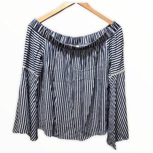 {Forever 21} Bell Sleeve OTS Striped Blouse
